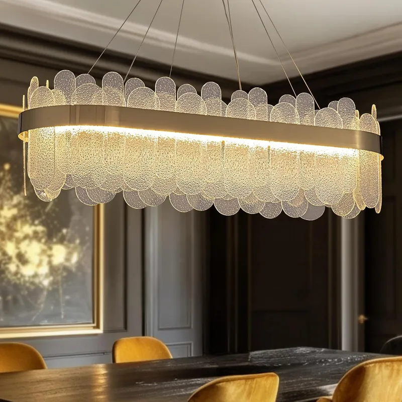 Modern Gold Rectangular Crystal Chandelier — Sofary Lighting LED Pendant Lights  
