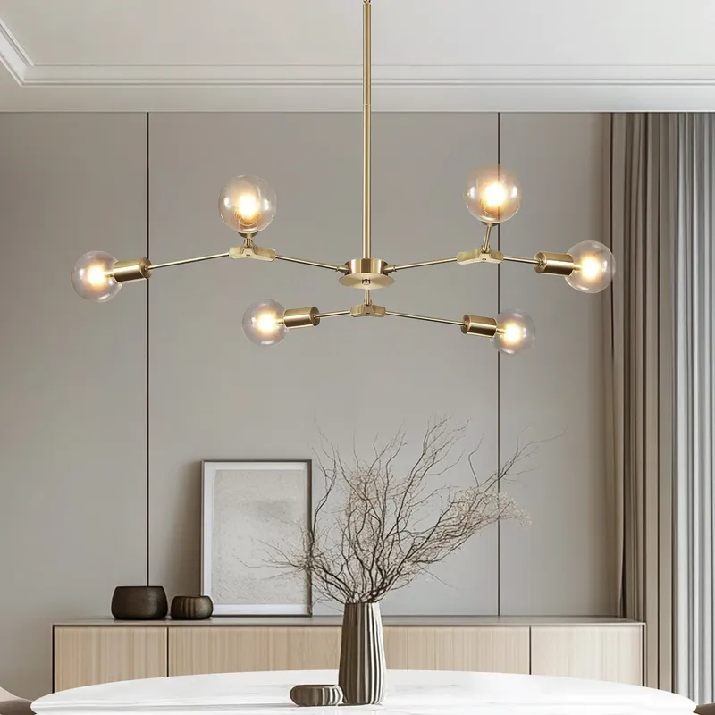 Modern Elegant Brushed Brass Globe Chandelier — Sofary Lighting LED Linear Lights 7.0W 