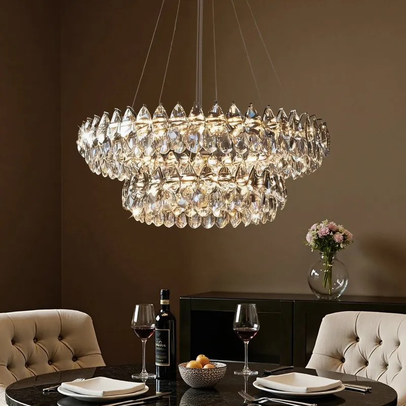 Crystal Dual Tier Water Drop  Chandelier — Sofary Lighting LED Pendant Lights  3000K