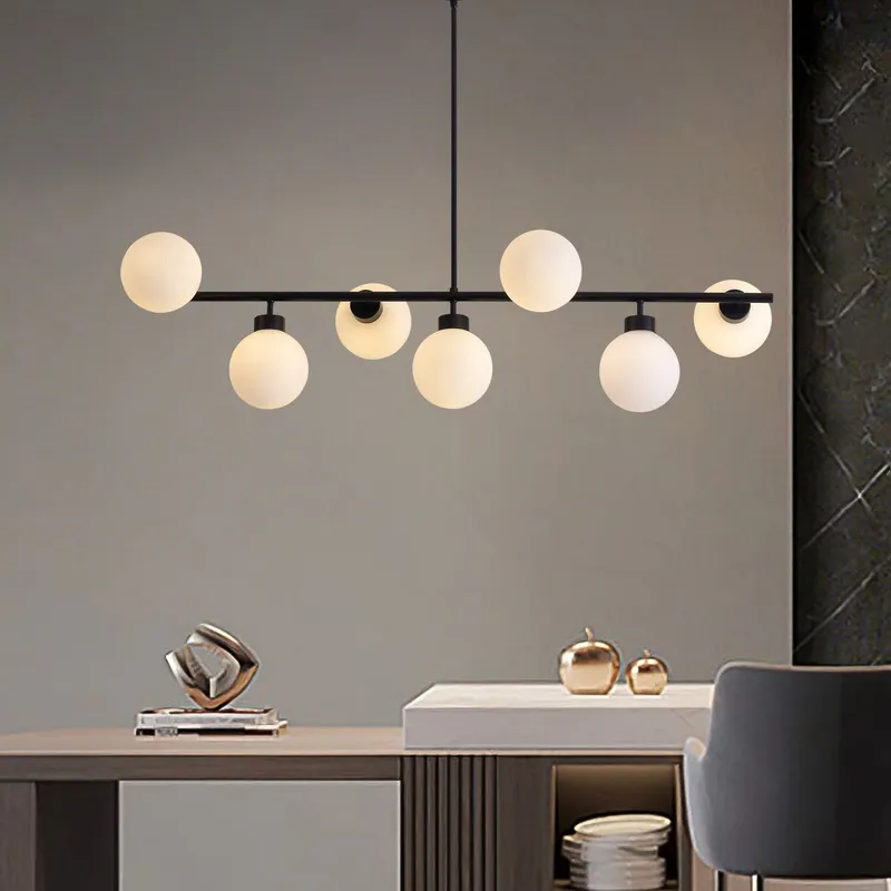 Contemporary Linear Black Chandelier with Milk Glass Globes — Sofary Lighting LED Linear Lights 5.0W 