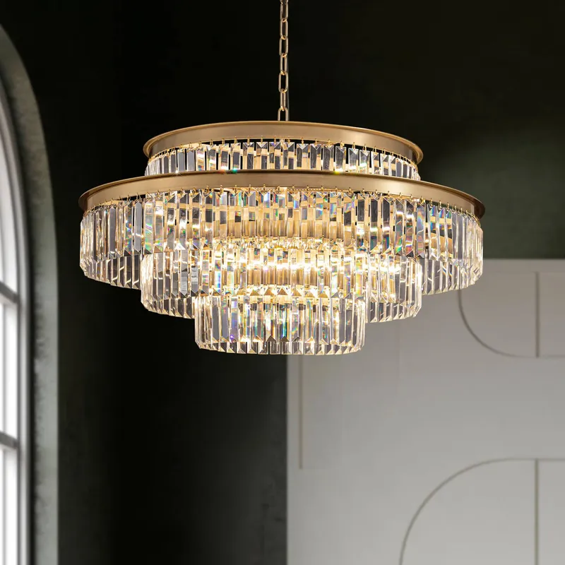 Solara Gold Crystal Round Chandelier — Sofary Lighting LED Pendant Lights  3000K