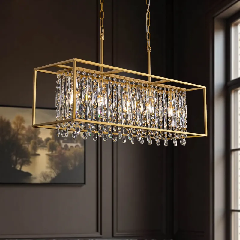 Velora Gold Crystal Rectangular Chandelier — Sofary Lighting LED Pendant Lights 7.0W 