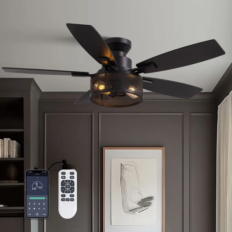 Brise 46" Farmhouse Cage Ceiling Fan with Light [Flush Mount] — Sofary Lighting LED Pendant Lights 60.0W 