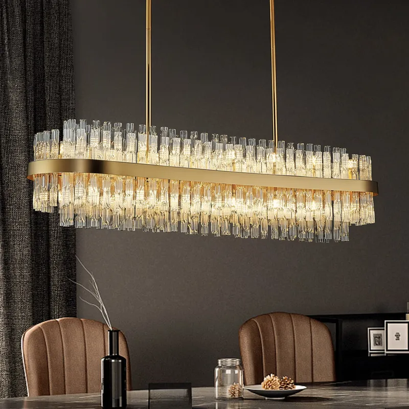 Virella Gold Crystal Rectangular Chandelier — Sofary Lighting LED Pendant Lights 5.0W 