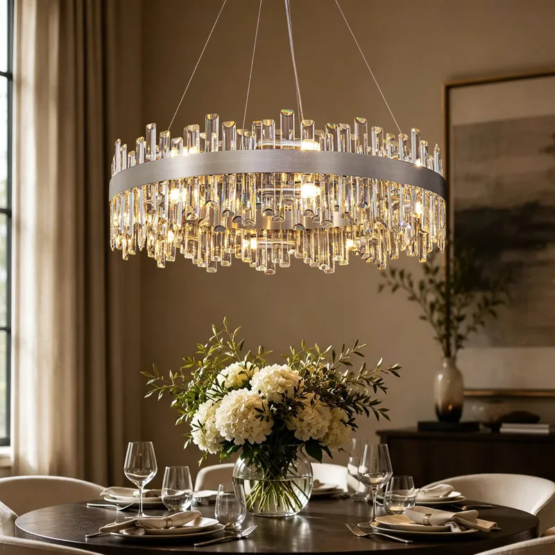 Aurum Elegance Brushed Nickel Crystal Chandelier — Sofary Lighting LED Pendant Lights 7.0W 