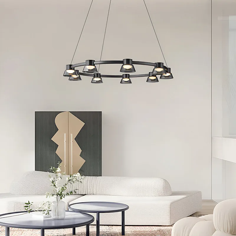 Black Round Chandelier  With 9 Led Lamp Bulb — Sofary Lighting LED Pendant Lights  3000K