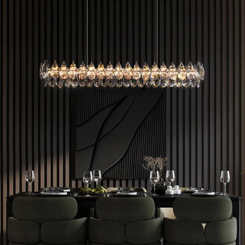 Modern Raindrops Crystal Rectangle Chandelier - Dining Room — Sofary Lighting LED Pendant Lights 32.0W 3000K