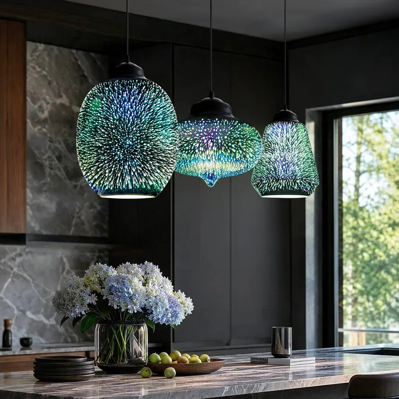 3-Lights  3D Colorful Glass Fireworks ART Pendant Light — Sofary Lighting LED Pendant Lights 7.0W 