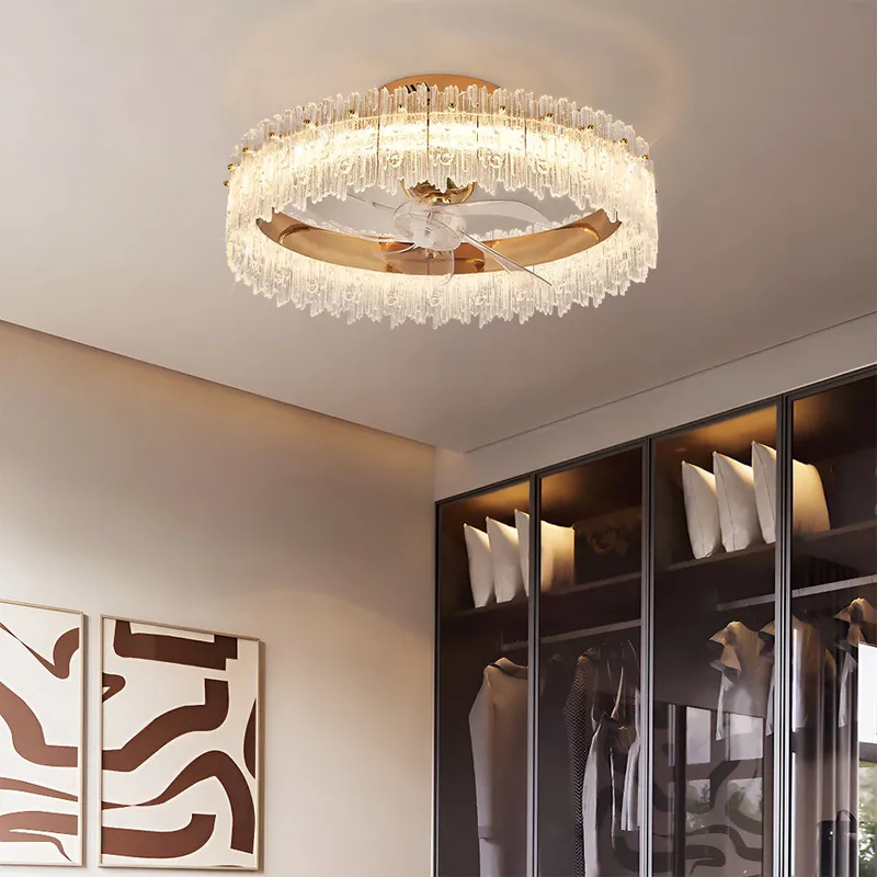 Gold Crystal Oscillating Ceiling Fan Light — Sofary Lighting LED Pendant Lights  3000K