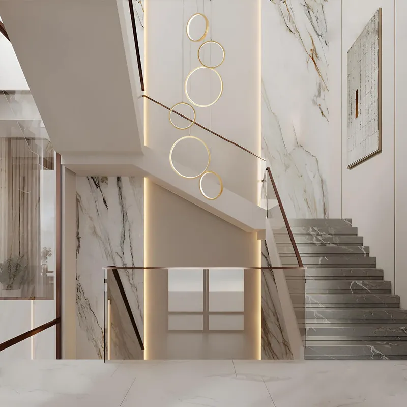 Modern Luxury Gold Multi-Ring LED Chandelier Staircase Pendant Light — Sofary Lighting LED Pendant Lights  3000K