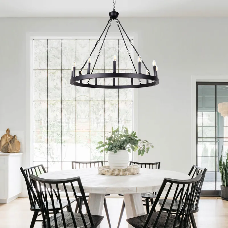 12 Lights Wagon Wheel Chandelier Black Round Globe Wrought Iron Pendant Lights — Sofary Lighting LED Pendant Lights 7.0W 