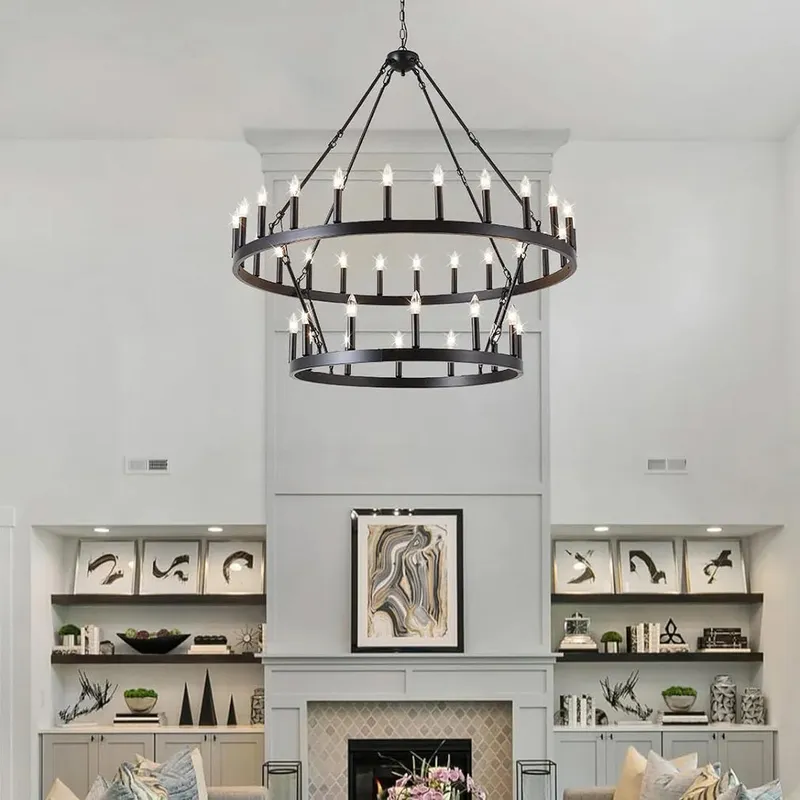Double-Tier Iron Chandelier Industrial Rustic Lighting — Sofary Lighting LED Pendant Lights 7.0W 