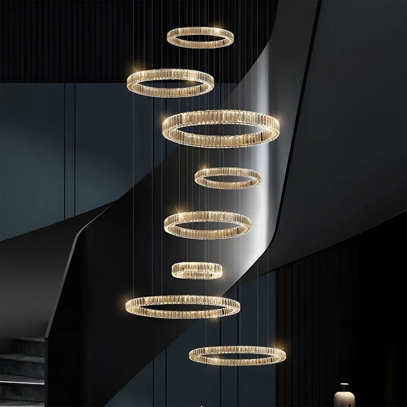 Elite 8-Tiered Modern Luxury Gold K9 Crystal Oversized Round Spiral Chandelier — Sofary Lighting LED Pendant Lights  3000K