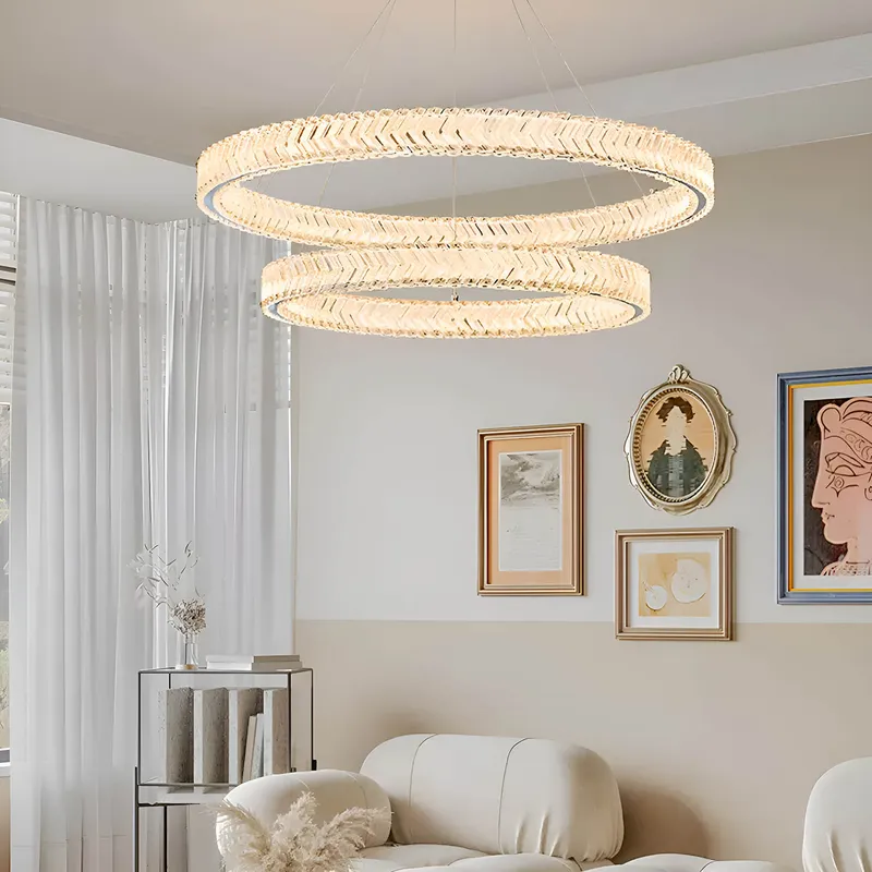 Orluna 2-Tier Modern Gold K9 Crystal Double Ring Chandelier — Sofary Lighting LED Pendant Lights  3000K