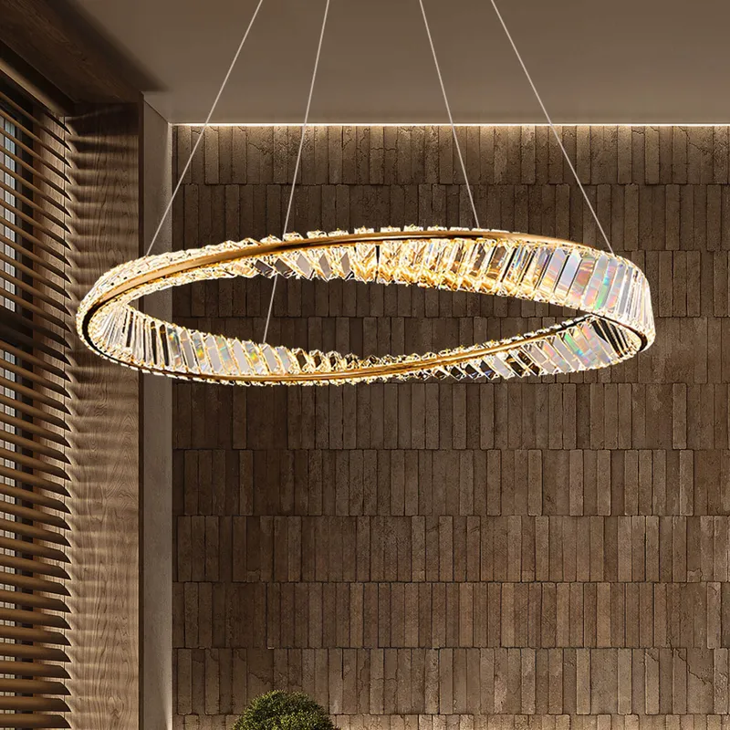 Gold Irregular Ring Crystal LED Chandelier - Multiple Ring Options — Sofary Lighting LED Pendant Lights  3000K