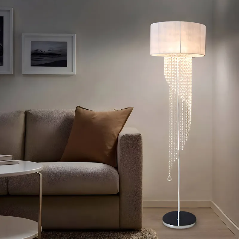Modern Crystal White Floor Lamp with Elegant Vertical Cloth Shade Pendant Lamp — Sofary Lighting LED Pendant Lights 7.0W 