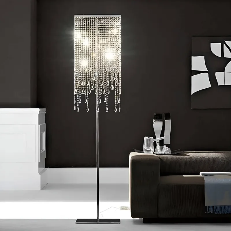 Modern Crystal Silver Floor Lamp with Elegant Vertical Raindrop Square Lampshade — Sofary Lighting LED General Lighting 7.0W 