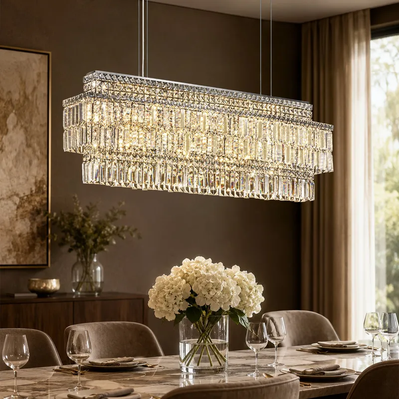 Modern Crystal Rectangle Raindrop Linear Chandeliers for Dining Room — Sofary Lighting LED Linear Lights 7.0W 