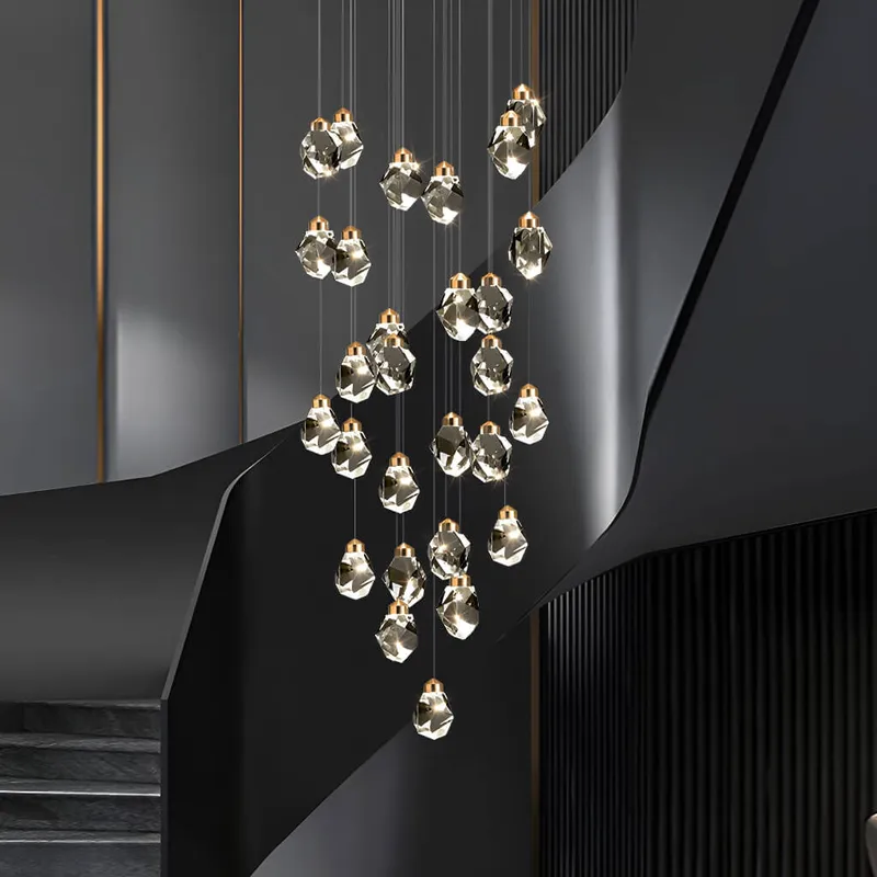 Modern Golden Raindrop Crystal Chandeliers for High Ceilings in Foyer & Living Room — Sofary Lighting LED Pendant Lights  3000K