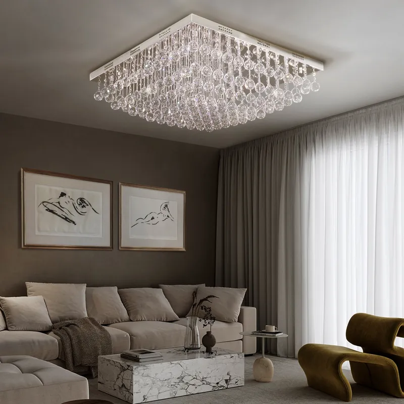 Modern Square Raindrop K9 Crystal Chandelier - Living Room Ceiling Light — Sofary Lighting LED Pendant Lights 7.0W 