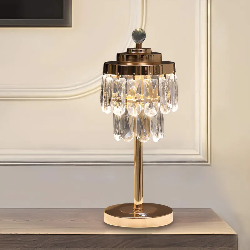 Elegant Gold Table Lamp with Beveled Crystal Shade — Sofary Lighting LED General Lighting  3000K
