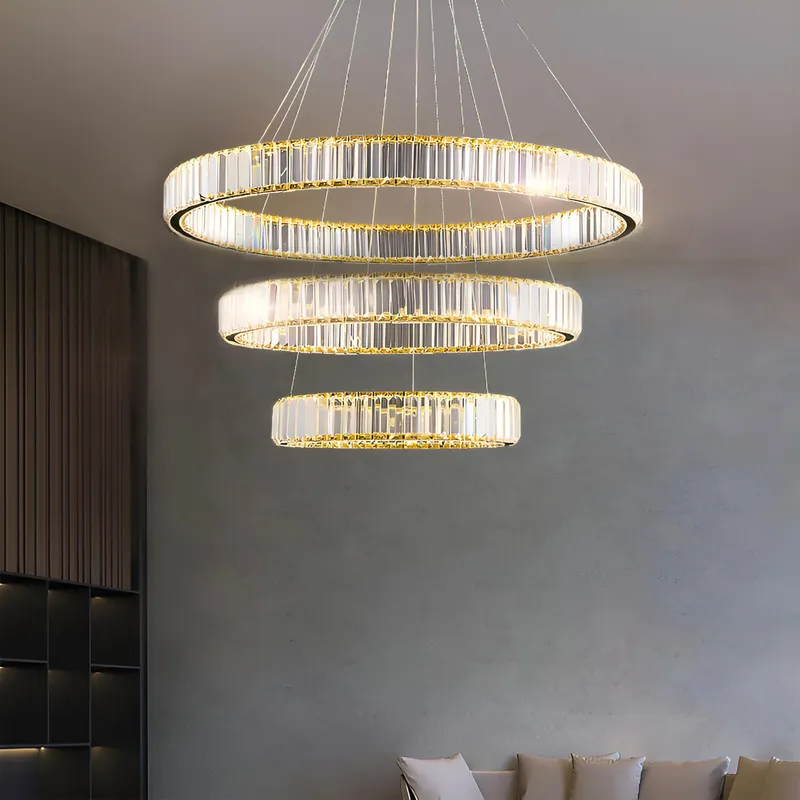 Modern Luxury Crystal Chandelier Elegant Circular Duplex Living Room and Dining Room Lighting — Sofary Lighting LED Pendant Lights  3000K