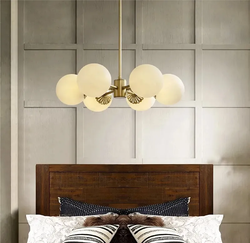 Modern Gold 6-Light White Glass Chandelier — Sofary Lighting LED Pendant Lights 5.0W 