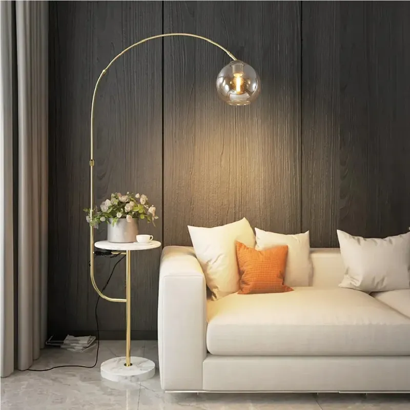 Swivel Dome Shade Golden Floor Lamp with Marble Table — Sofary Lighting LED General Lighting  