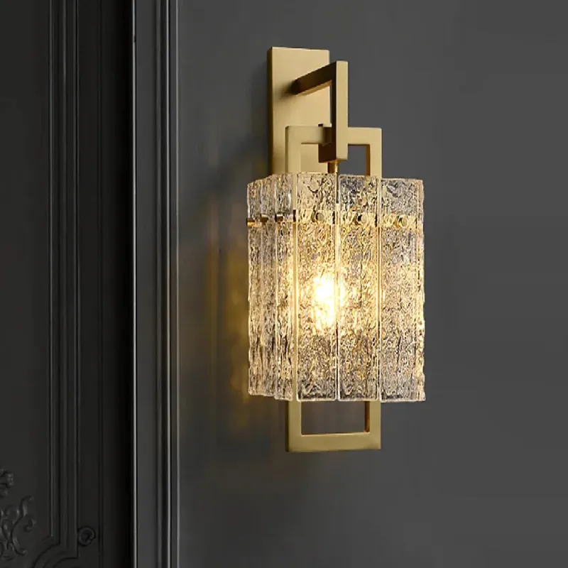 Velmora Modern Gold Iron Cracked Glass Square Wall Sconce — Sofary Lighting LED Pendant Lights 7.0W 