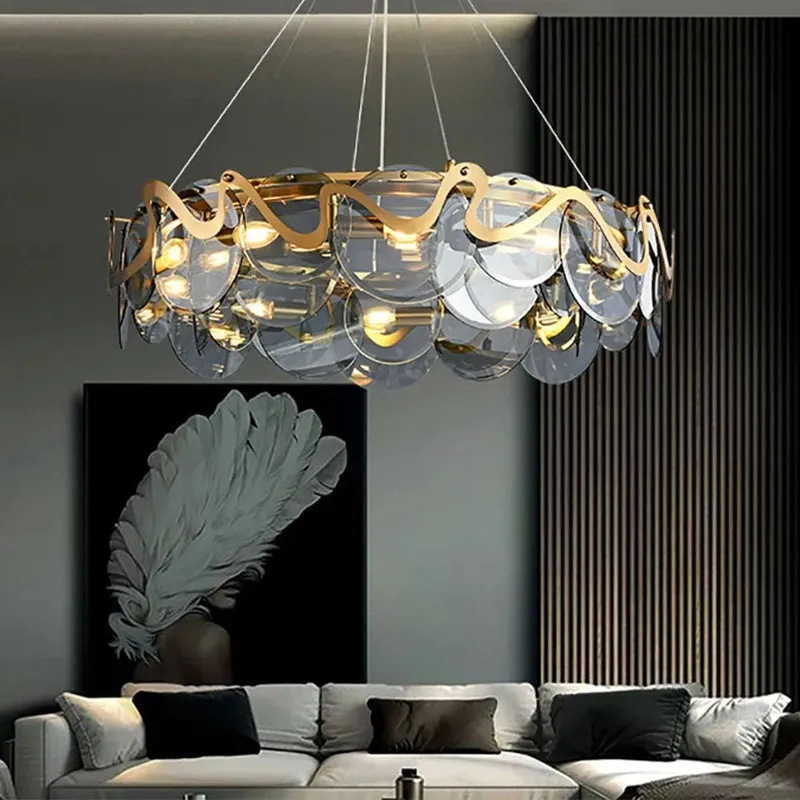 Smokey Gray Glass Chandelier — Sofary Lighting LED Pendant Lights 7.0W 