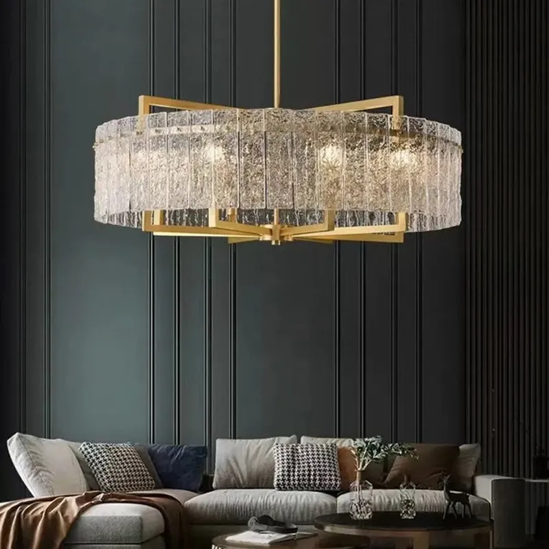 Round Brass Drum Chandelier — Sofary Lighting LED Pendant Lights 7.0W 