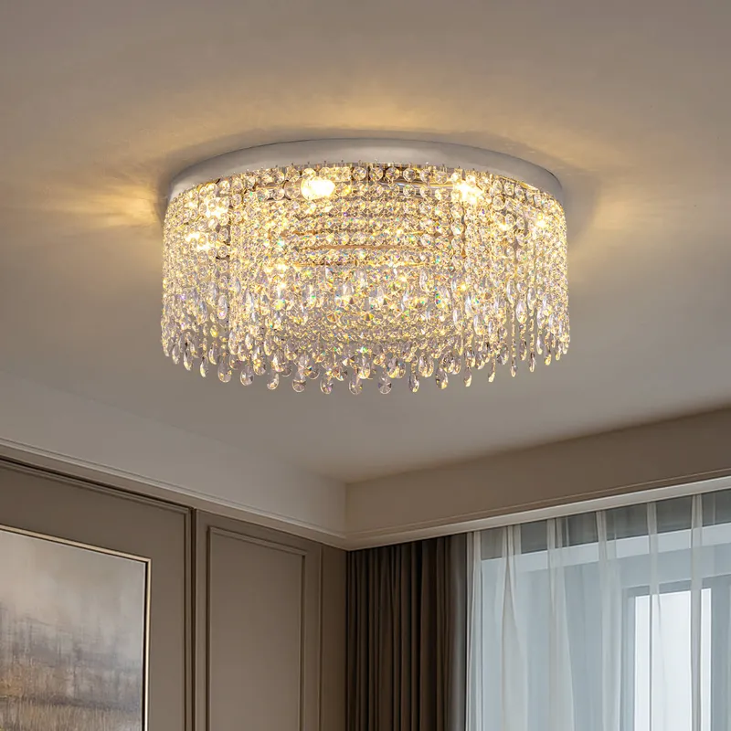 Celeste Luxury Gold Crystal Round Flush Mount Chandelier — Sofary Lighting LED Pendant Lights 7.0W 