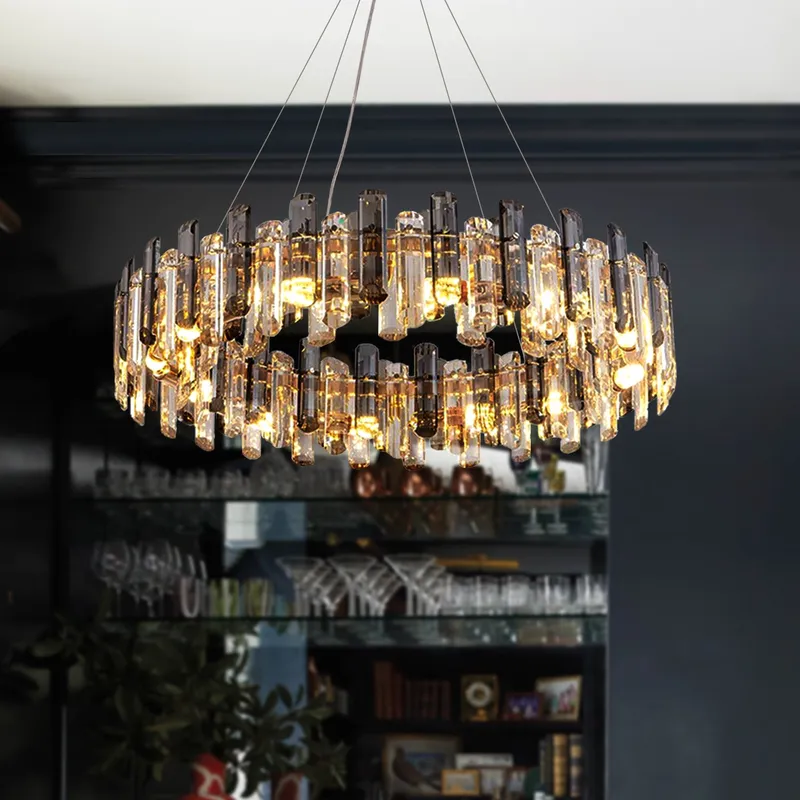 Round Crytsal Shade Gold Chandelier — Sofary Lighting LED Pendant Lights 7.0W 