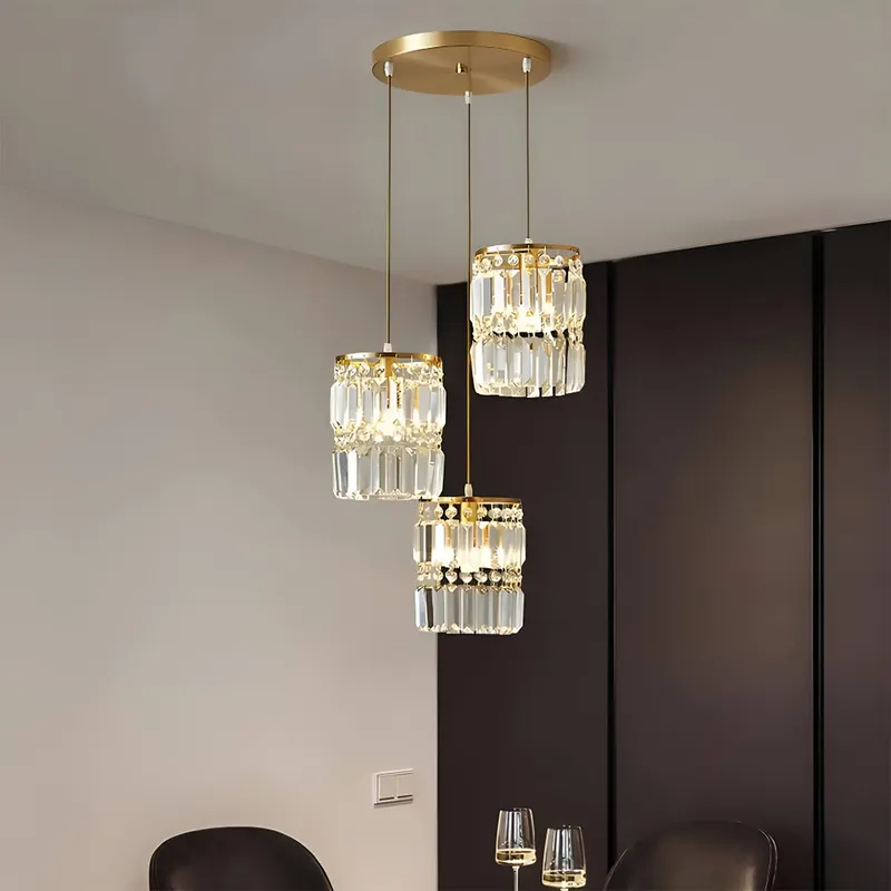 3-Light Gold Crystal Chandelier - Linear Pendant Light — Sofary Lighting LED Linear Lights 7.0W 