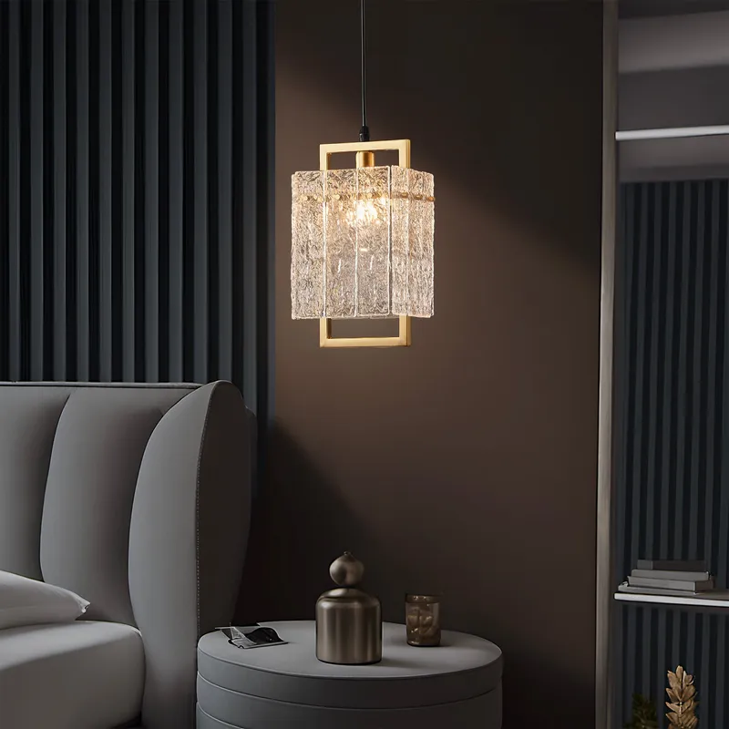 Velmora Modern Gold Iron Cracked Glass Square Pendant Light — Sofary Lighting LED Pendant Lights 7.0W 