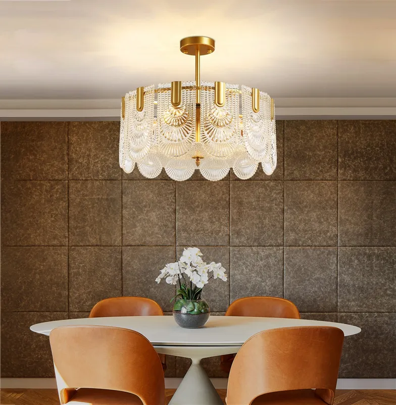 Avelune Modern Luxury Gold Glass Scalloped Drum Chandelier — Sofary Lighting LED Pendant Lights 7.0W 