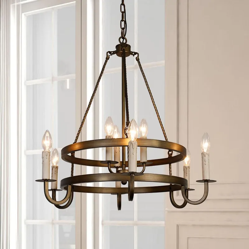 2-Tier Bronze Wagon Wheel Chandelier — Sofary Lighting LED Pendant Lights 7.0W 