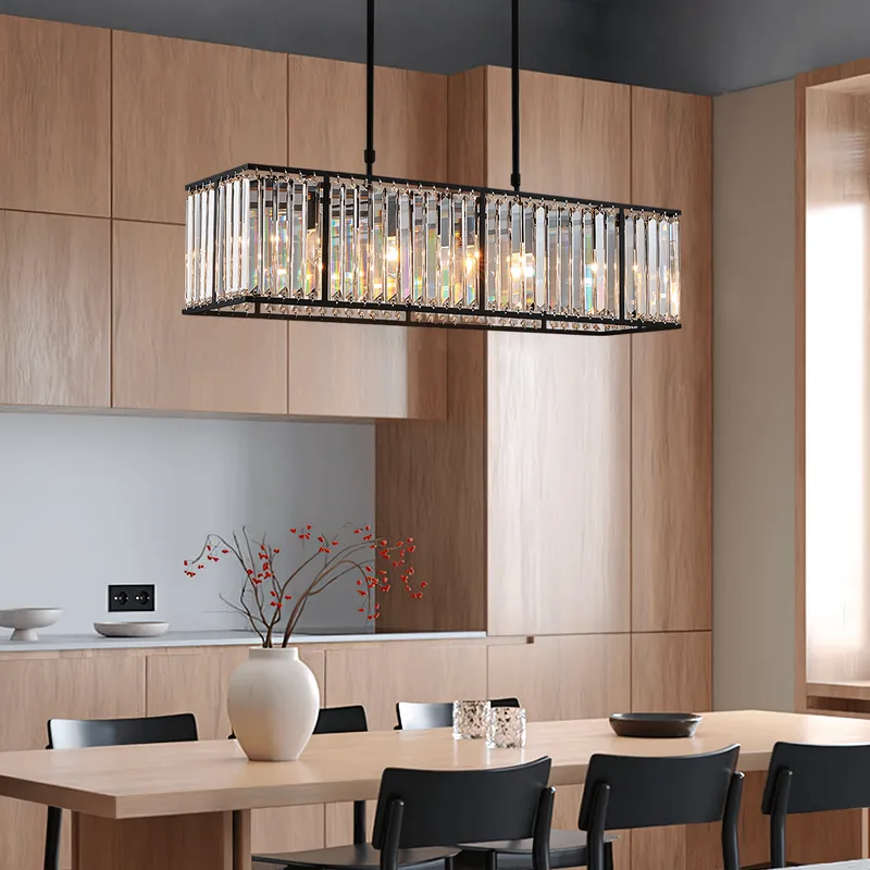 Elysian Modern Luxury Gold K9 Crystal Rectangular Chandelier — Sofary Lighting LED Pendant Lights 7.0W 