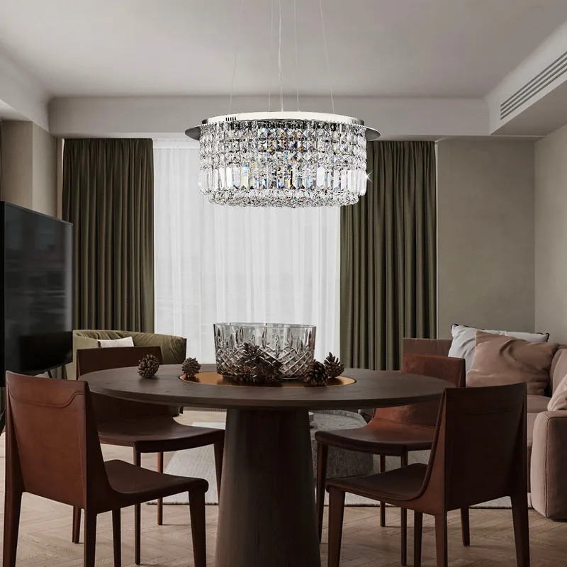 Modern Round Drum Crystal Chandelier — Sofary Lighting LED Pendant Lights 7.0W 