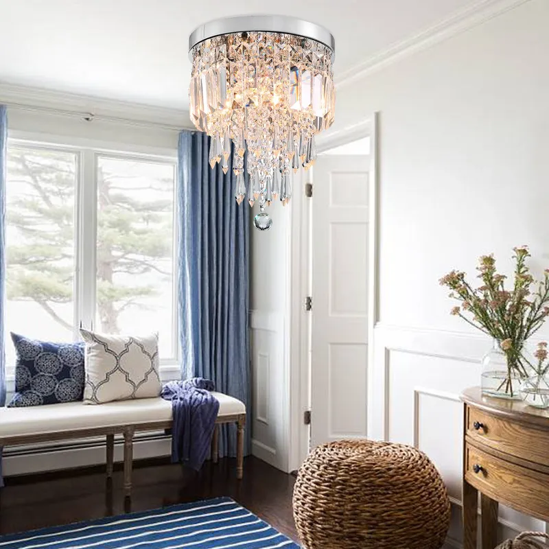Small Modern Flush Mount Mini Crystal Chandelier — Sofary Lighting LED Pendant Lights 7.0W 