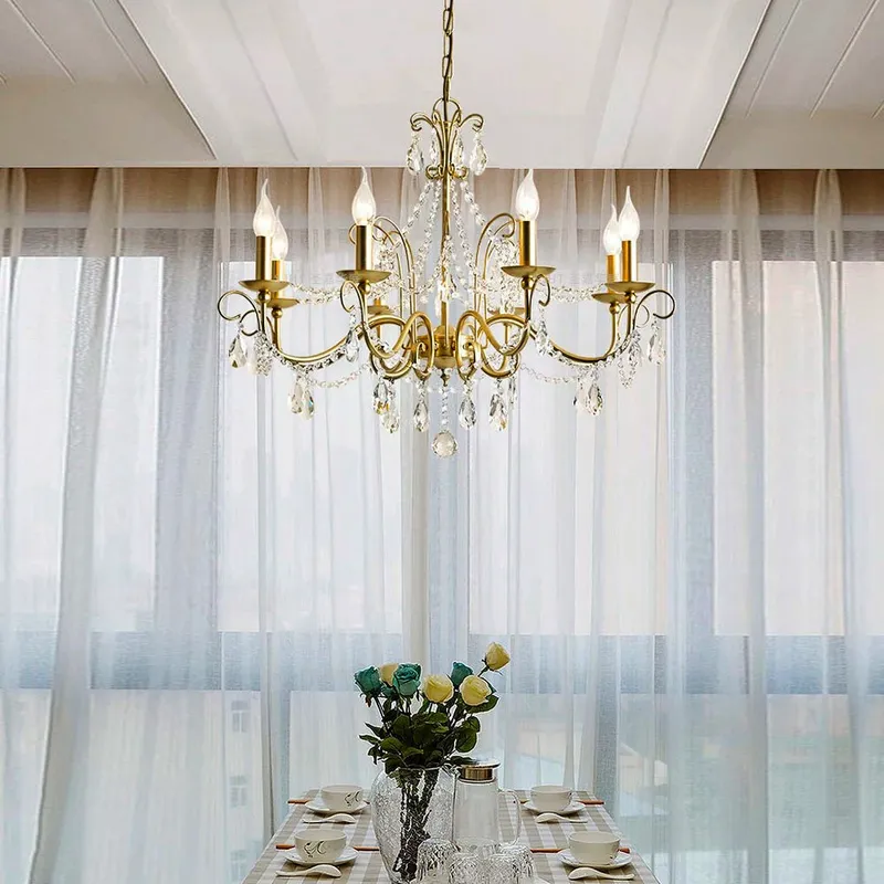Gold Metal Candle Style Crystal Chandelier — Sofary Lighting LED Pendant Lights 7.0W 