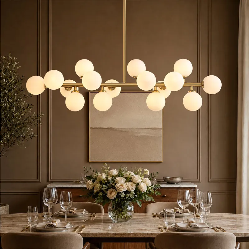 Vora Modern Gold Glass Globes Linear Chandelier — Sofary Lighting LED Linear Lights 5.0W 
