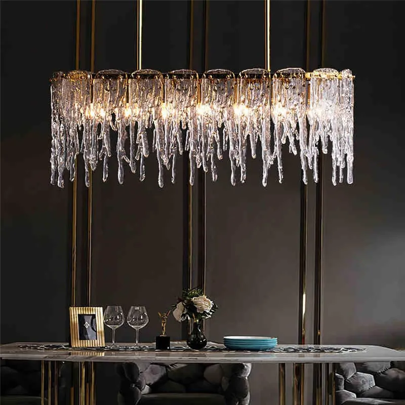 Rectangular Icicle Glass Chandelier — Sofary Lighting LED Pendant Lights 7.0W 