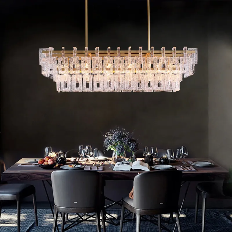 Modern Gold Frame Glass Linear Chandelier - Dining Room — Sofary Lighting LED Linear Lights 7.0W 