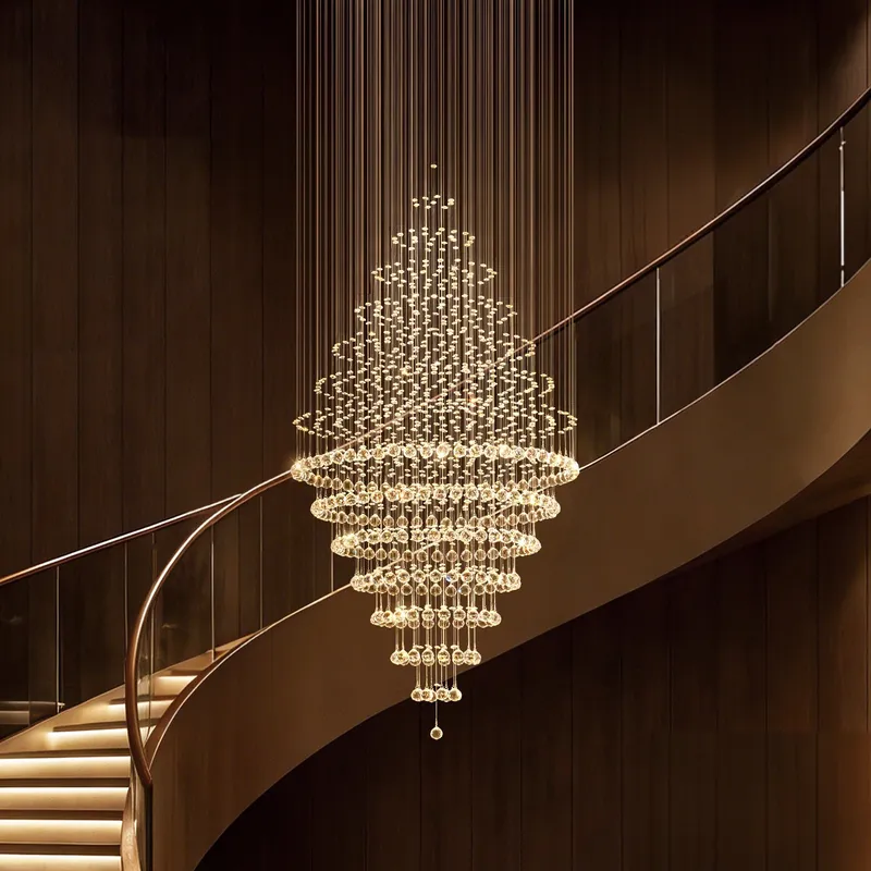 Grand Spiral Modern Luxury K9 Crystal Raindrop High Ceiling Staircase Chandelier — Sofary Lighting LED Pendant Lights 7.0W 
