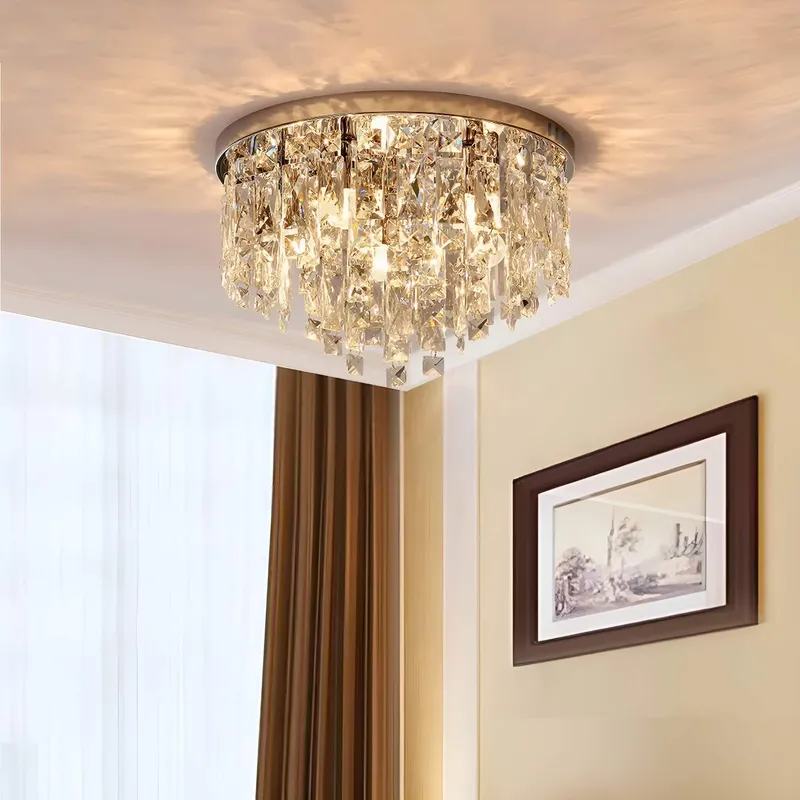Contemporary Round Crystal Bedroom Chandelier - Flush Mount Ceiling Lights — Sofary Lighting LED Pendant Lights 7.0W 
