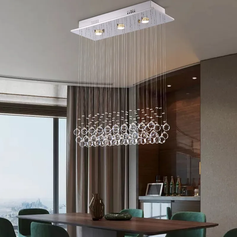 Modern Rectangular Crystal Chandelier with Balls For Dining Room — Sofary Lighting LED Pendant Lights 7.0W 