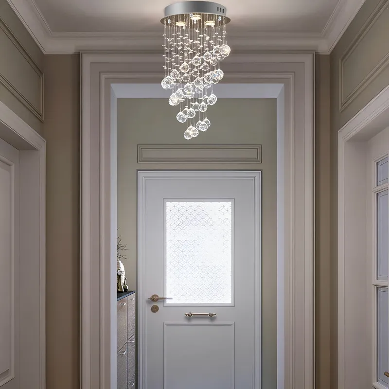 Mini Modern Spiral Rain Drop Crystal Bathroom Chandelier — Sofary Lighting LED Pendant Lights 7.0W 