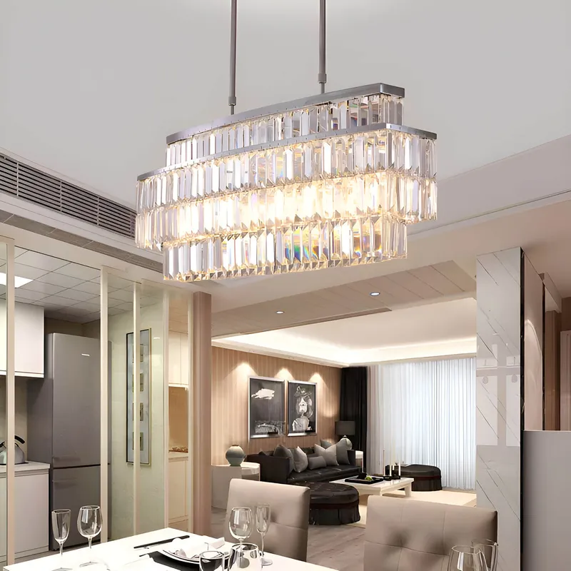 Luméstra Modern Luxury Silver Crystal Tiered Rectangular Chandelier — Sofary Lighting LED Pendant Lights 7.0W 