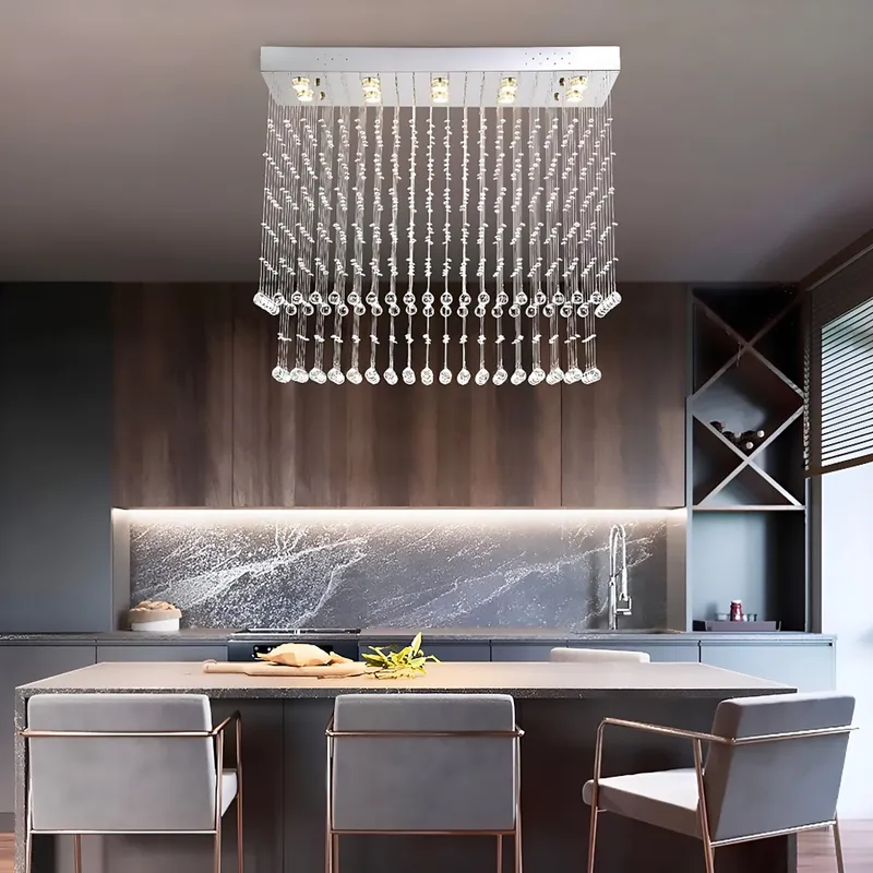 Contemporary Rectangular Crystal Chandelier Ceiling Light — Sofary Lighting LED Pendant Lights 7.0W 